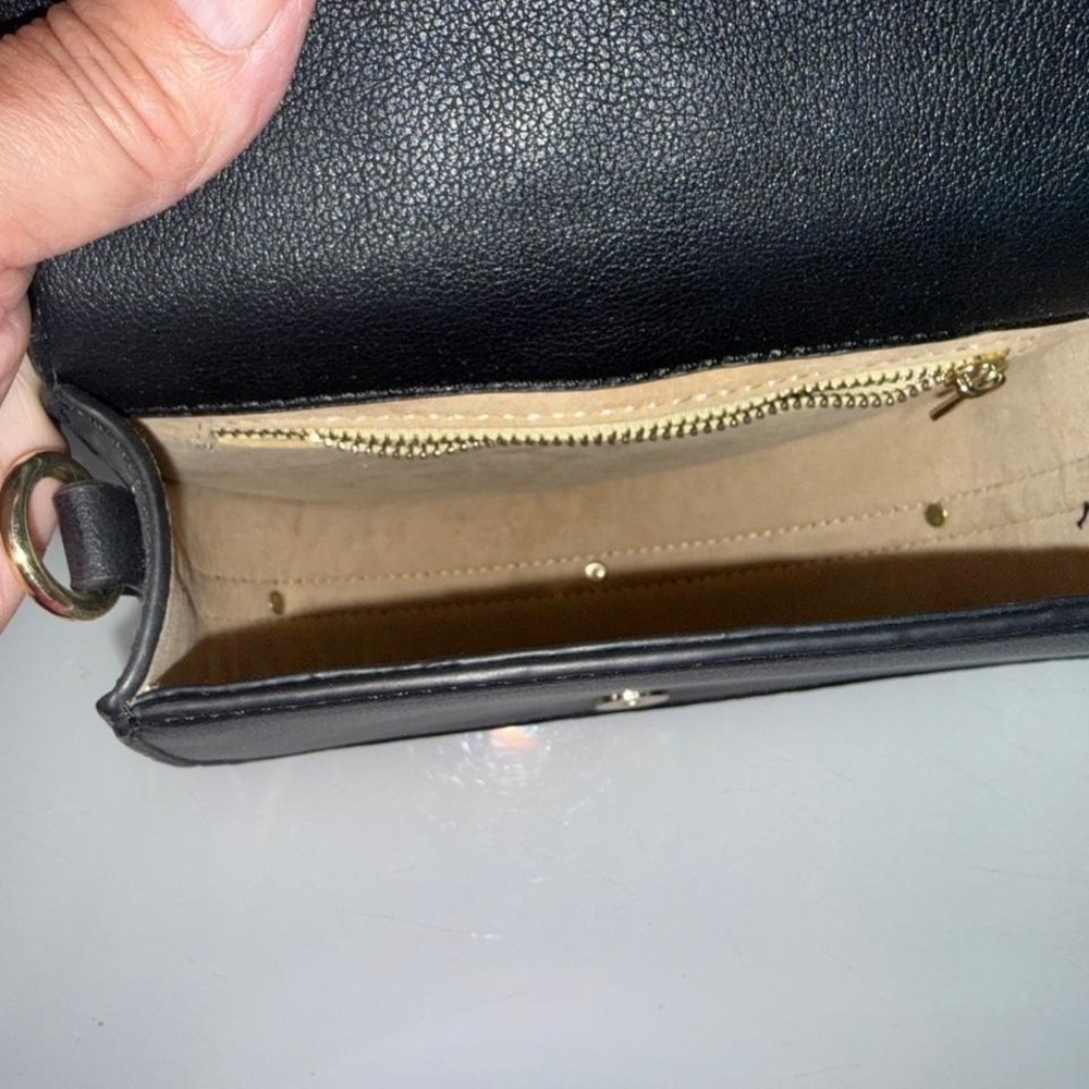 Black Half Moon Crossbody Bag Gold Ring Handle Minimalist Shoulder Bag - Picture 4 of 6